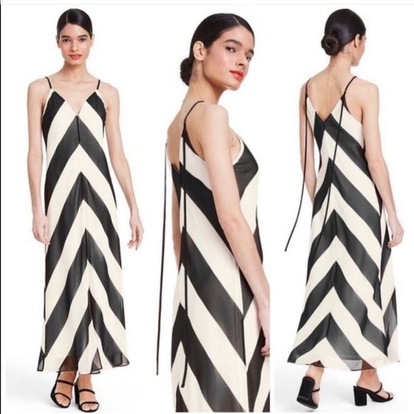 NWT Christopher John Rogers X Target Black White Chevron Stripe Slit Maxi Dress - Picture 3 of 8